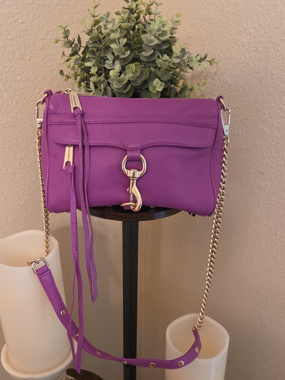 Rebecca Minkoff Purple Leather Mini Crossbody with Gold Chain